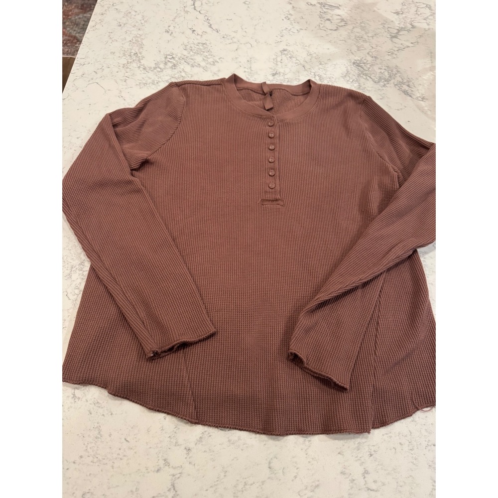 SKIMS Cotton Waffle Henley Long Sleeve Top Oxide Brown 4X Loungewear